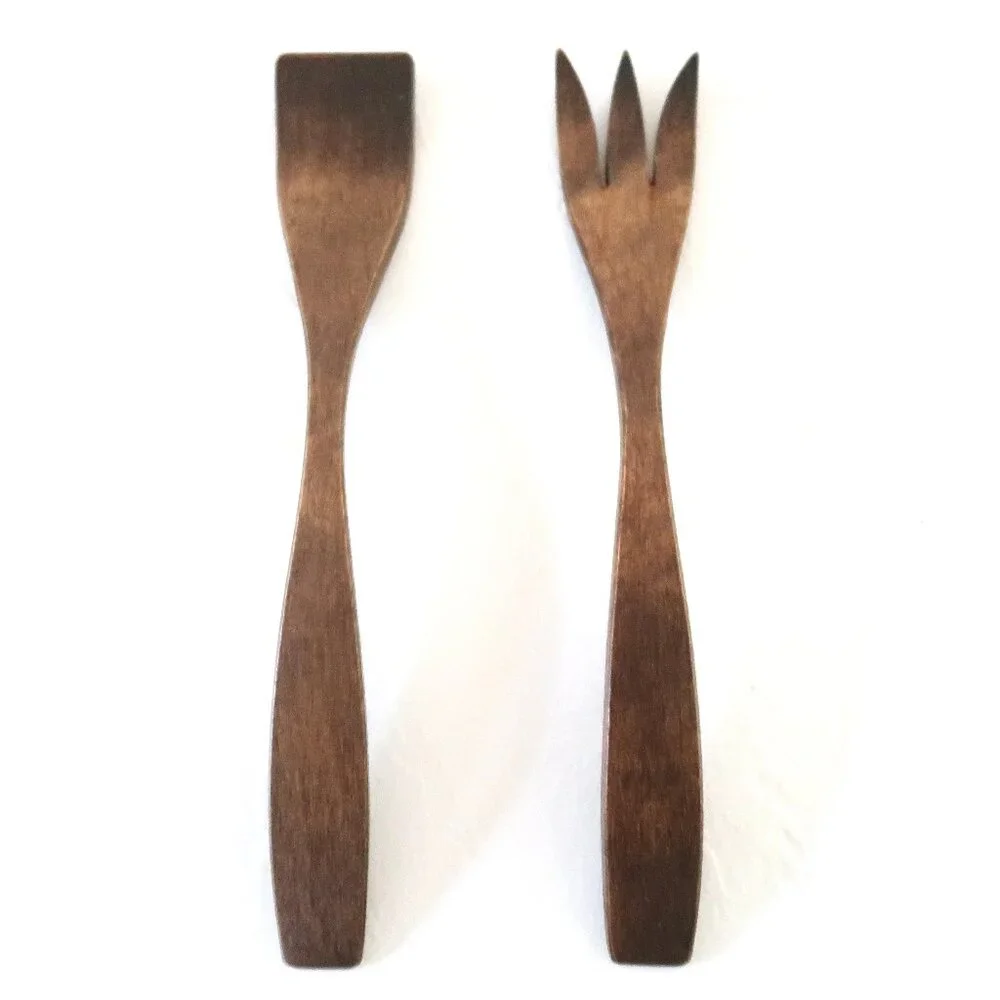 MID CENTURY Wood salad server set